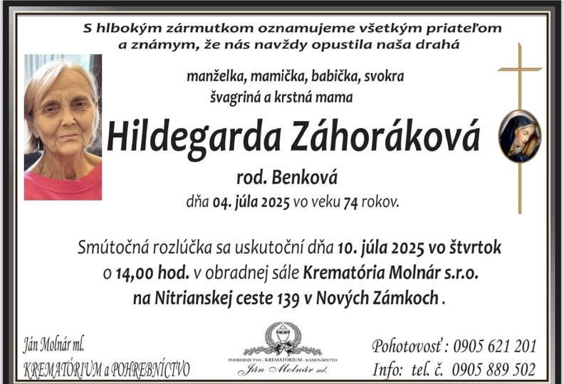 Parte pre Záhoráková Hildegarda rod. Benková