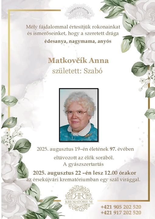 Parte pre Matkovčík Anna szül. Szabó