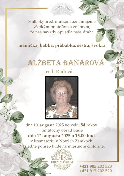 Parte pre Baňárová Alžbeta rod. Radová