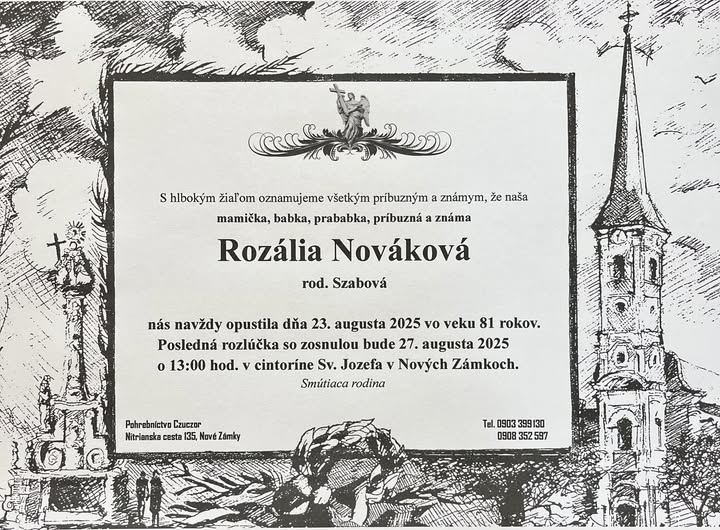 Parte pre Nováková Rozália rod. Szabová