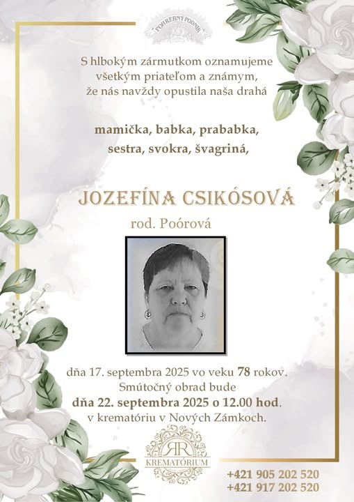 Parte pre Csikósová Jozefína rod. Poórová