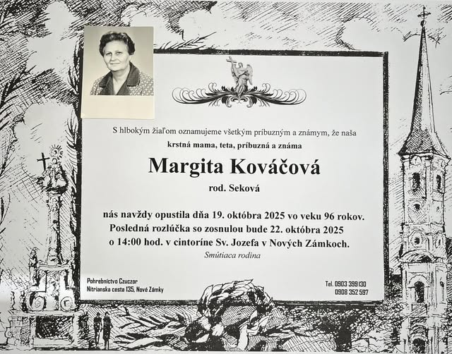 Parte pre Kováčová Margita rod. Seková
