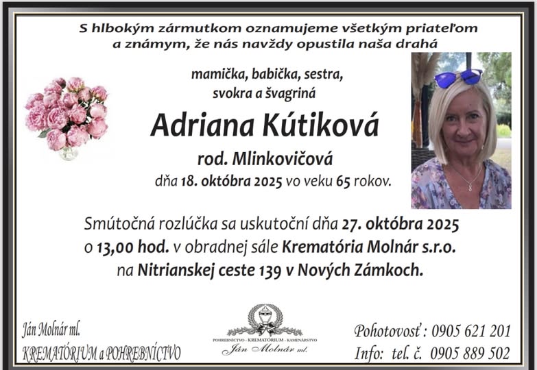 Parte pre Kútiková Adriana rod. Mlinkovičová