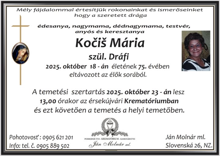 Parte pre Kočiš Mária szül. Dráfi
