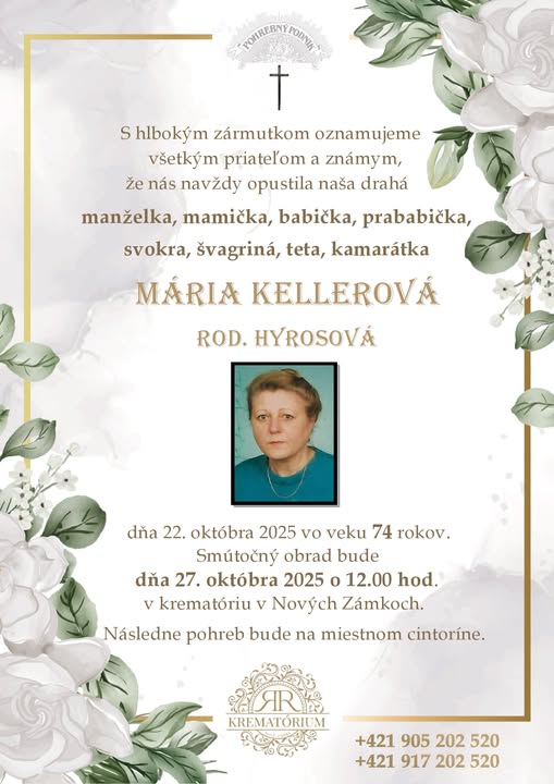 Parte pre Kellerová Mária rod. Hyrosová