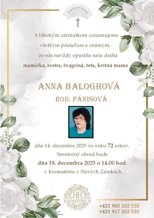 Parte pre Baloghová Anna rod. Pánisová