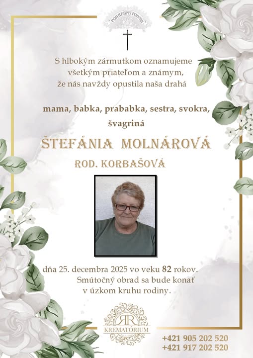 Parte pre Molnárová Štefánia rod. Korbašová