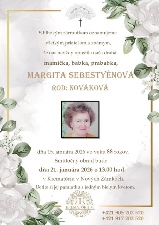 Parte pre Sebestyénová Margita rod. Nováková