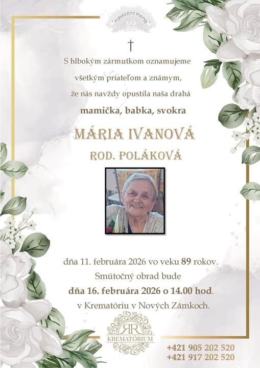 Parte pre Ivanová Mária rod. Poláková