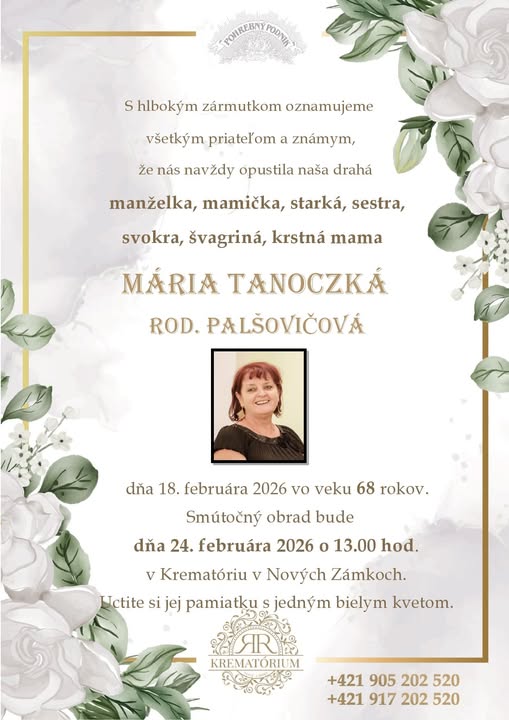 Parte pre Tanoczká Mária rod. Palšovičová