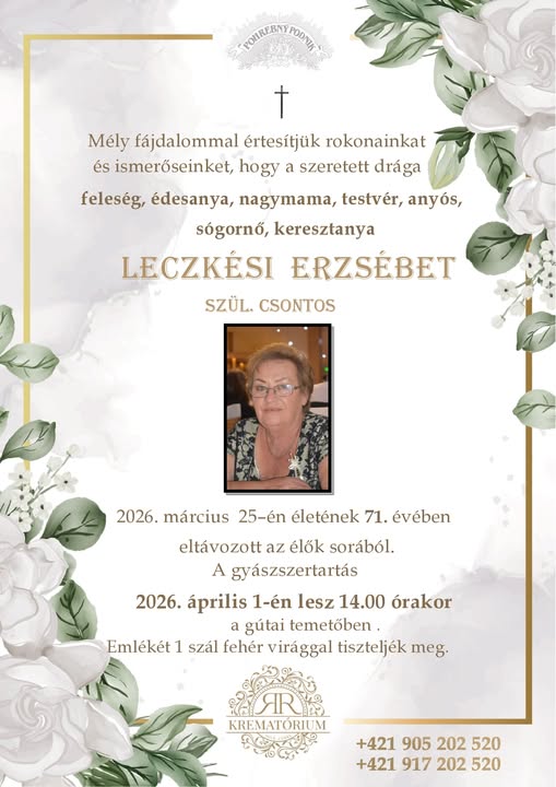 Parte pre Leczkési Erzsébet szül. Csontos