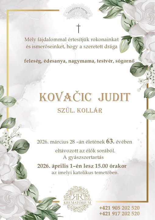 Parte pre Kovačic Judit szül. Kollár
